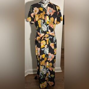 Tuckernuck Black and Yellow Floral Midi Dress